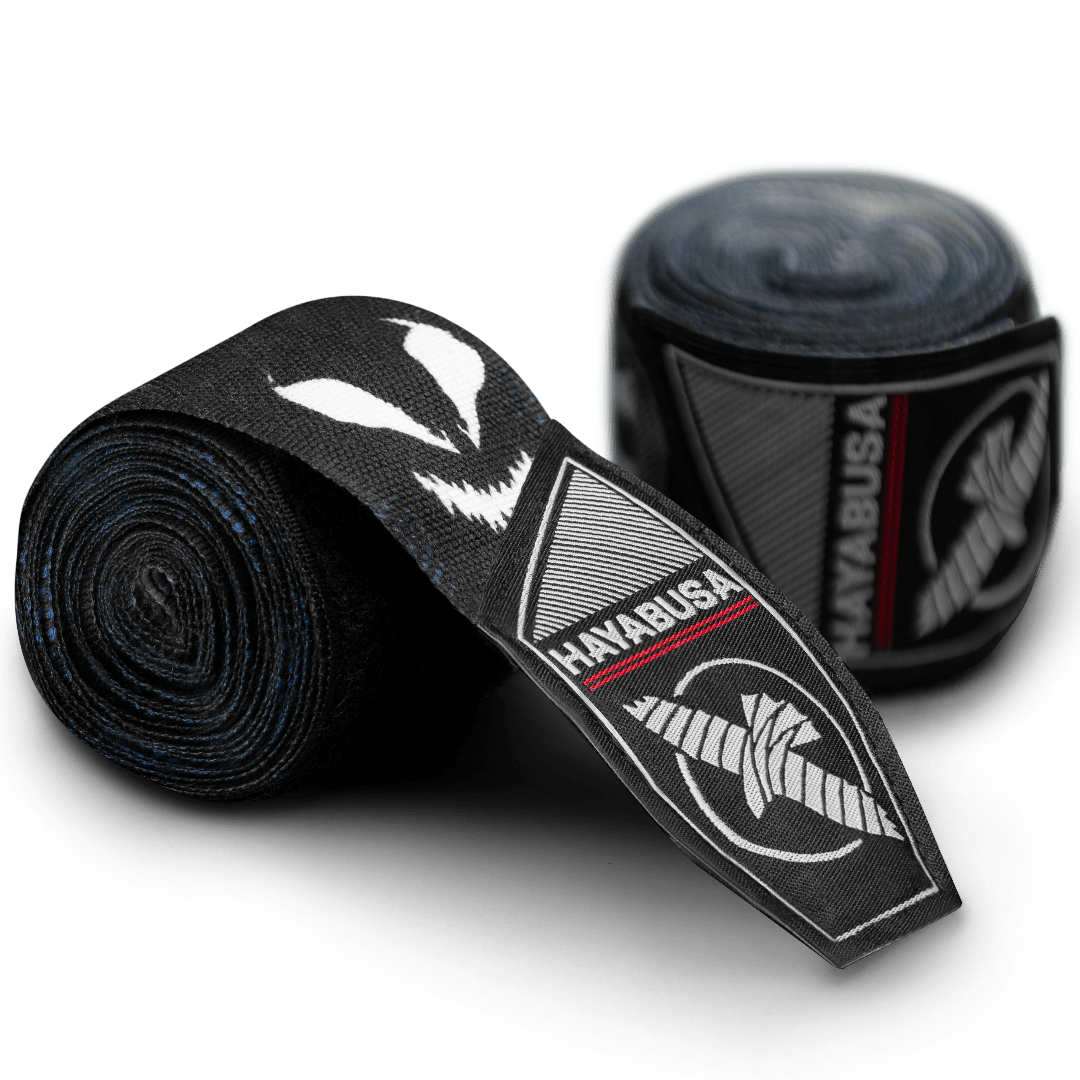 Par de bandagens enroladas Hayabusa Marvel Hero Elite Venom com símbolo de aranha branca