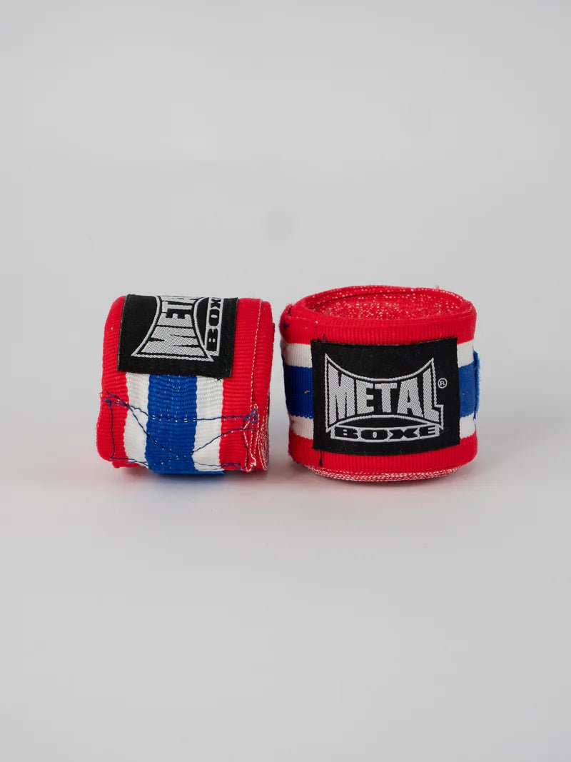 Bandaje de box metalice 2,5 metri tricolor roșu alb albastru