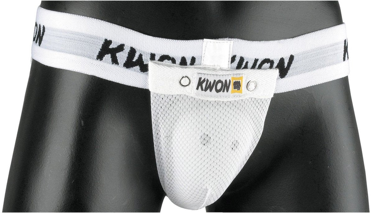 Ochranná skořepina pro bojová umění KWON v bílé barvě s elastickým pasem