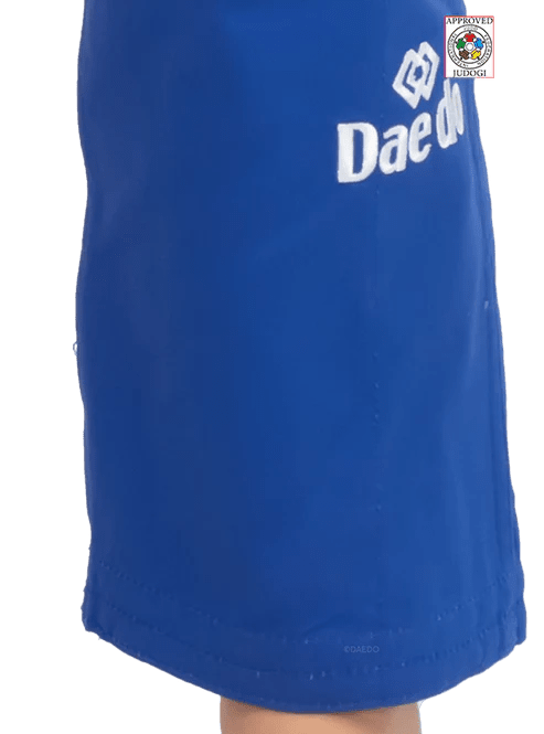 Detail der IJF-zugelassenen Hose des Judogi Blu Daedo 750g