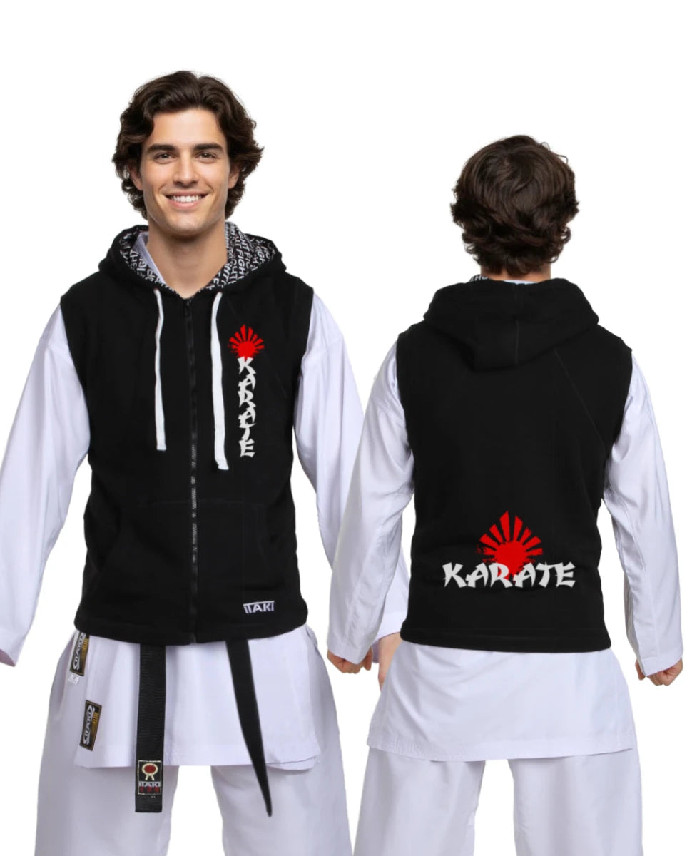 Schwarzes, ärmelloses Sport-Sweatshirt von Itaki mit Sun-Grafiken, Kampfsportbekleidung