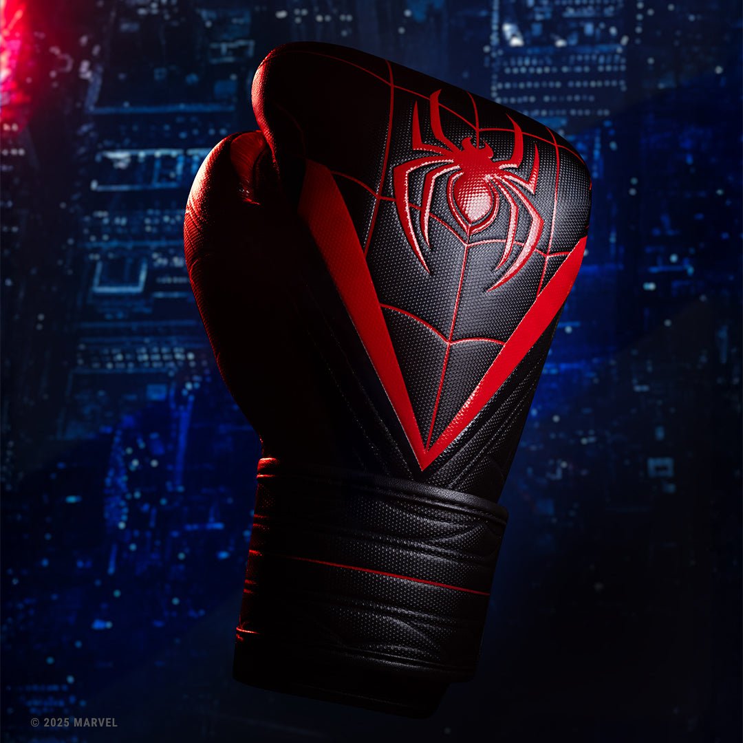 View of the Hayabusa Marvel Miles Morales Single Glove, detail of the Vylar® leather and Dual-X® closure
