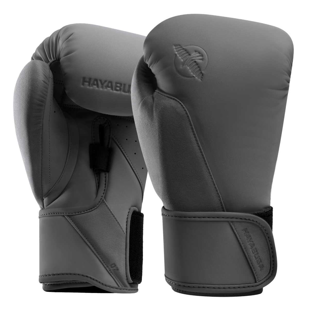 Gants de boxe Hayabusa T360 gris anthracite vus de face en gros plan