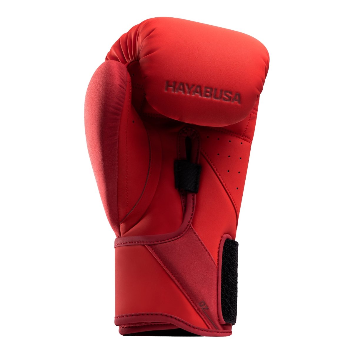 Détail du système de fermeture Dual-X sur les gants de boxe rouges Hayabusa T360