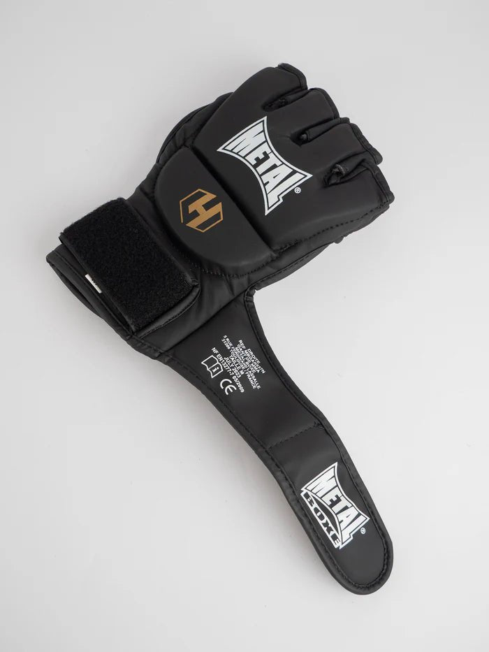 Handflächenansicht der Hexagone MMA-Handschuhe, freies Daumendetail für professionelles Grappling