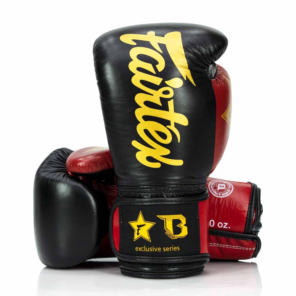 Luvas de boxe profissionais Fairtex FXB pretas e vermelhas