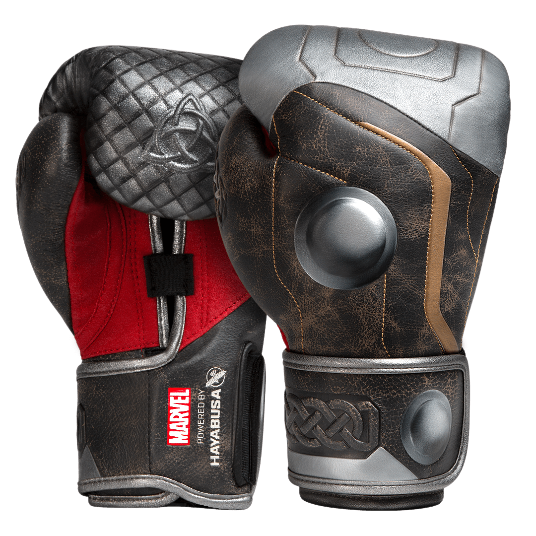Pair of Hayabusa Marvel Thor Hero Elite Brown and Silver Boxing Gloves
