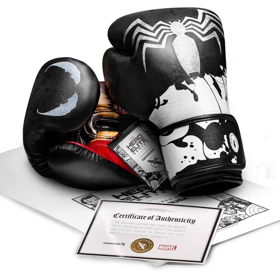 Certificato ufficiale di autenticità della collaborazione Hayabusa X Marvel per i guantoni Venom