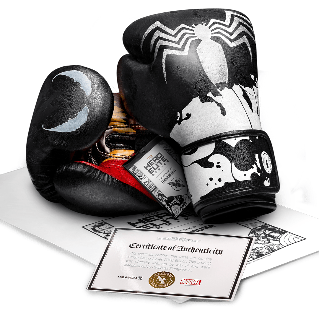 Certificado oficial de autenticidade da colaboração Hayabusa X Marvel para as luvas Venom