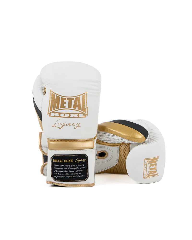Coppia di guantoni Metal Boxe Legacy bianchi, design artigianale con lacci