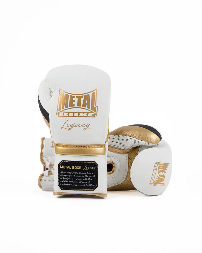 Coppia di guantoni Metal Boxe Legacy Horsehair bianchi, design professionale in pelle