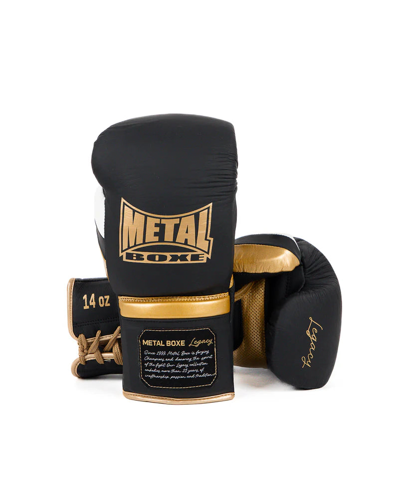 Coppia di guantoni Metal Boxe Legacy Sparring neri, protezione professionale con lacci