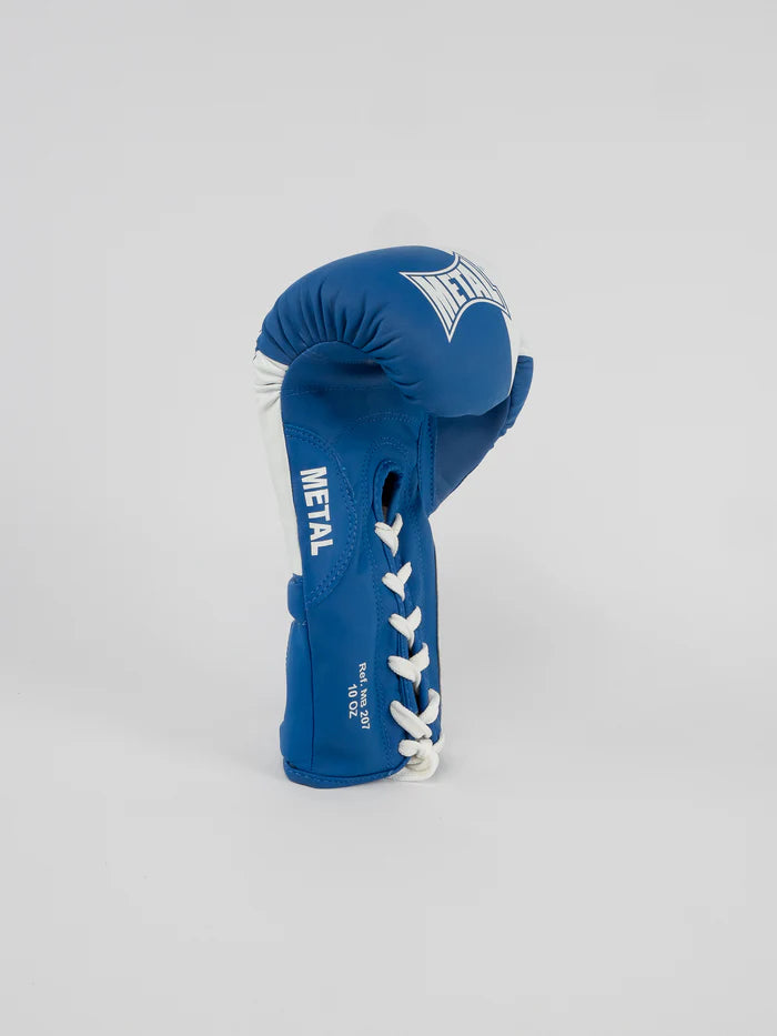 Vista di profilo guantoni Metal Boxe Lace-Up blu, dettaglio della sagomatura anatomica