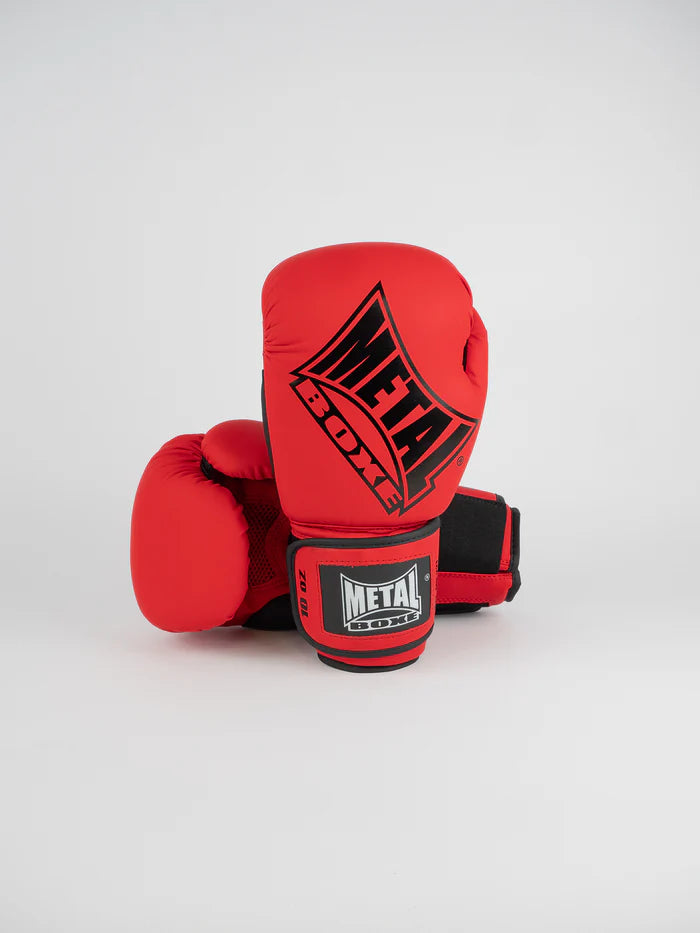 Vista frontale guantoni Metal Boxe Competition rossi