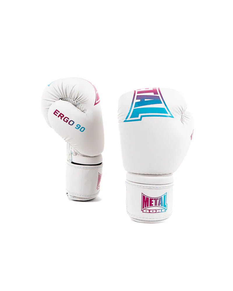 Pereche de manusi albe Metal Boxing Ergo 90 Miami Vibe, design anatomic profesional pentru box.
