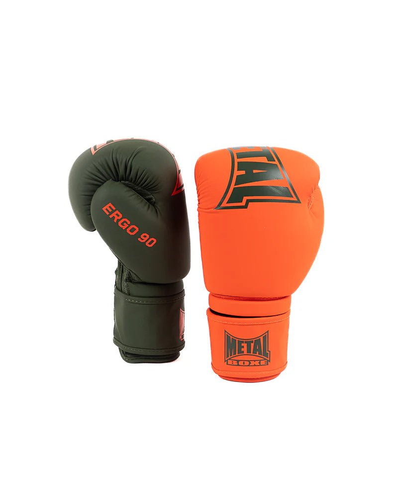 Pereche de mănuși Metal Boxing Ergo 90 bicolore verde și portocaliu, căptușeală tehnică injectată.