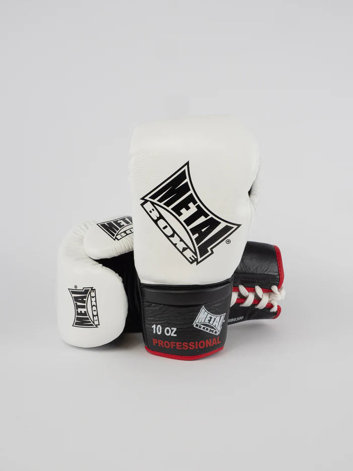 Vista frontale guantoni professionali Metal Boxe Pro Sirius bianchi