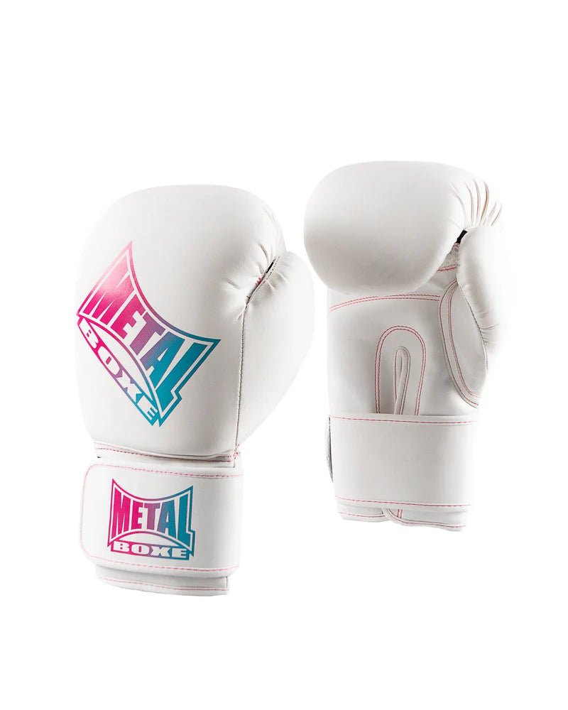 Vista frontal das luvas de Boxe Metal MB200 Miami Vibe, estética dinâmica e colorida