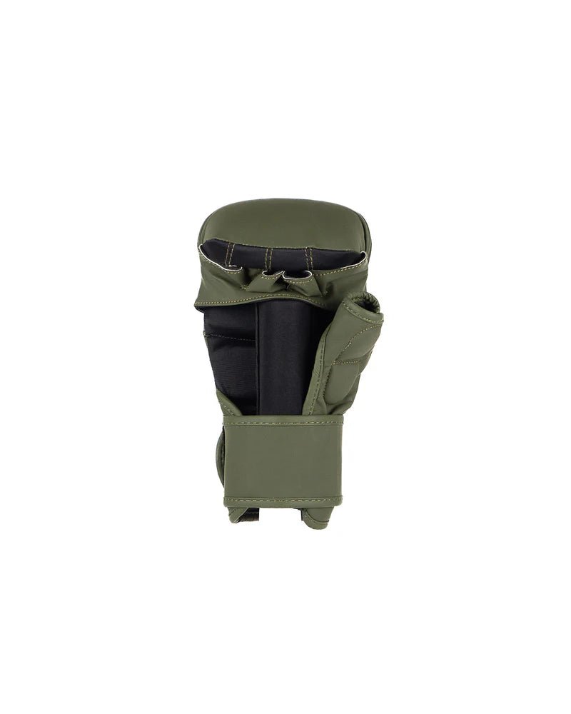 Vista del palmo guanti MMA Metal Boxe The Shell verde ergonomia per sottomissioni