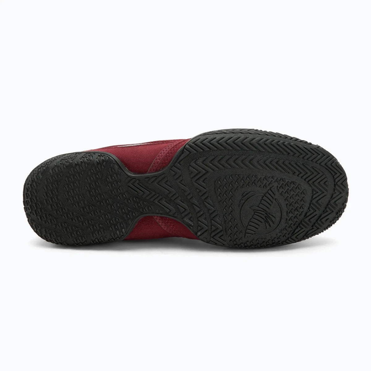 Tampak belakang sepatu tinju penyangga potongan tengah Hayabusa Pro berwarna merah anggur.