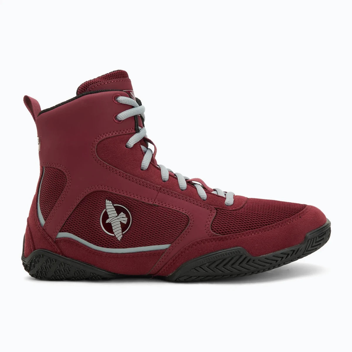 Sol karet fleksibel untuk traksi Sepatu tinju Hayabusa burgundy.