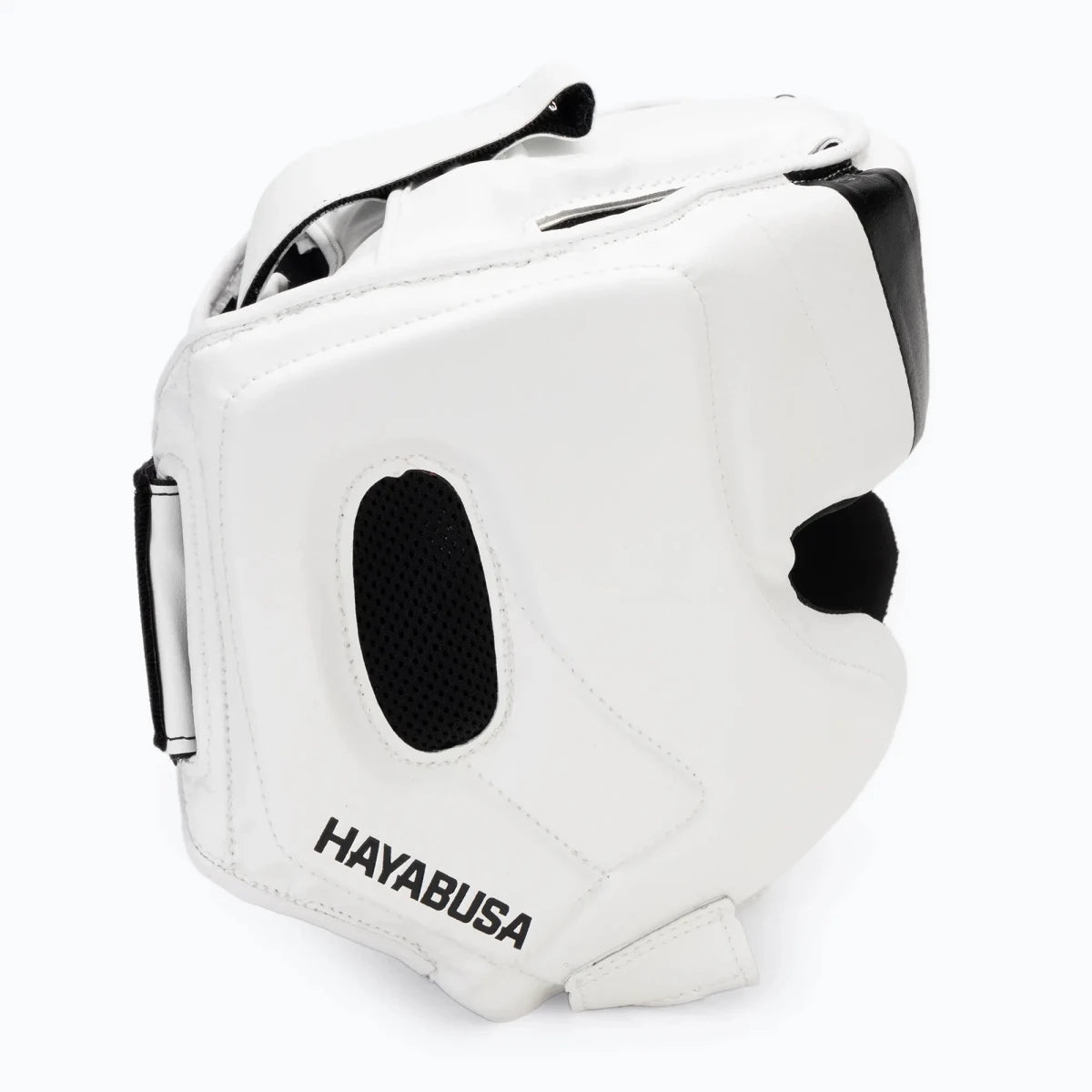 Weißes Hayabusa T3-Helmprofil mit belüftetem Gehörschutz.