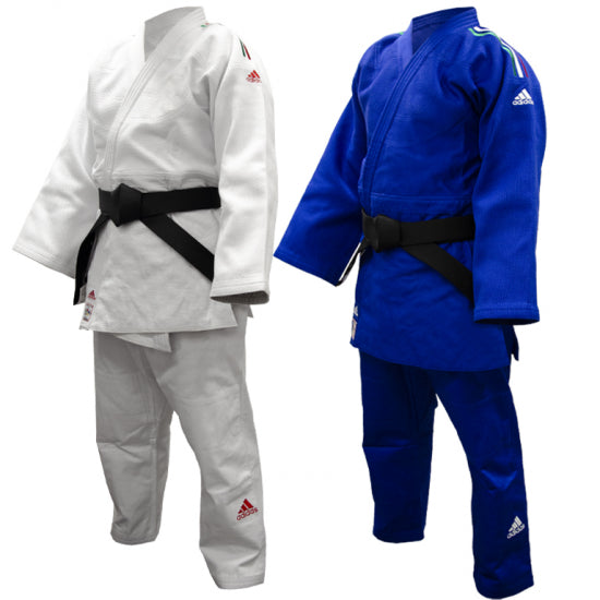Judogi Adidas J730 IJF Champion III avec bandes tricolores BLEU