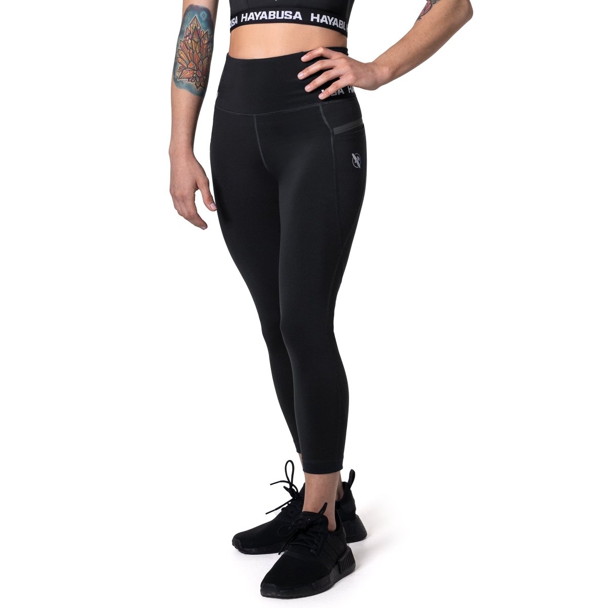 Vooraanzicht van de Hayabusa High Rise zwarte 3/4 dameslegging met hoge taille