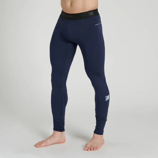 Vista frontal das leggings esportivas azuis Leone Primal Instinct