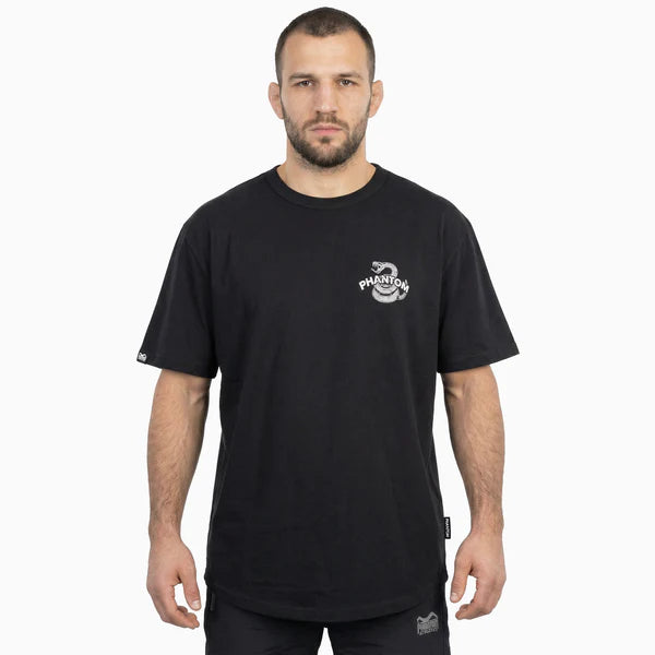 Vista frontale della t-shirt atletica Phantom Don't Tread On Me con la grafica del serpente Gadsden