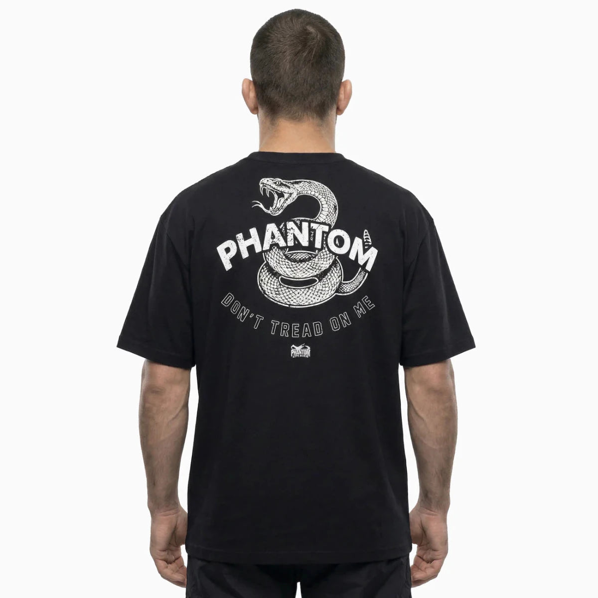 Zadní pohled na sportovní tričko Phantom Don't Tread On Me s grafikou Gadsden Snake