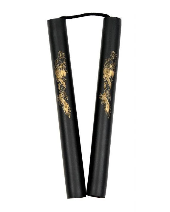 Nunchaku in Gomma Spugna Nero con Corda e Drago