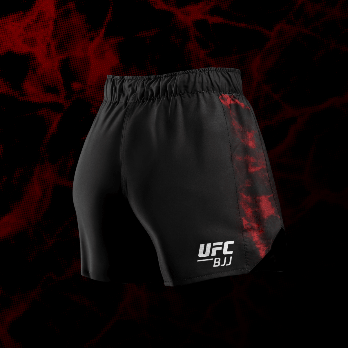 UFC BJJ 女式黑/红短裤后视图,激光切割通风系统