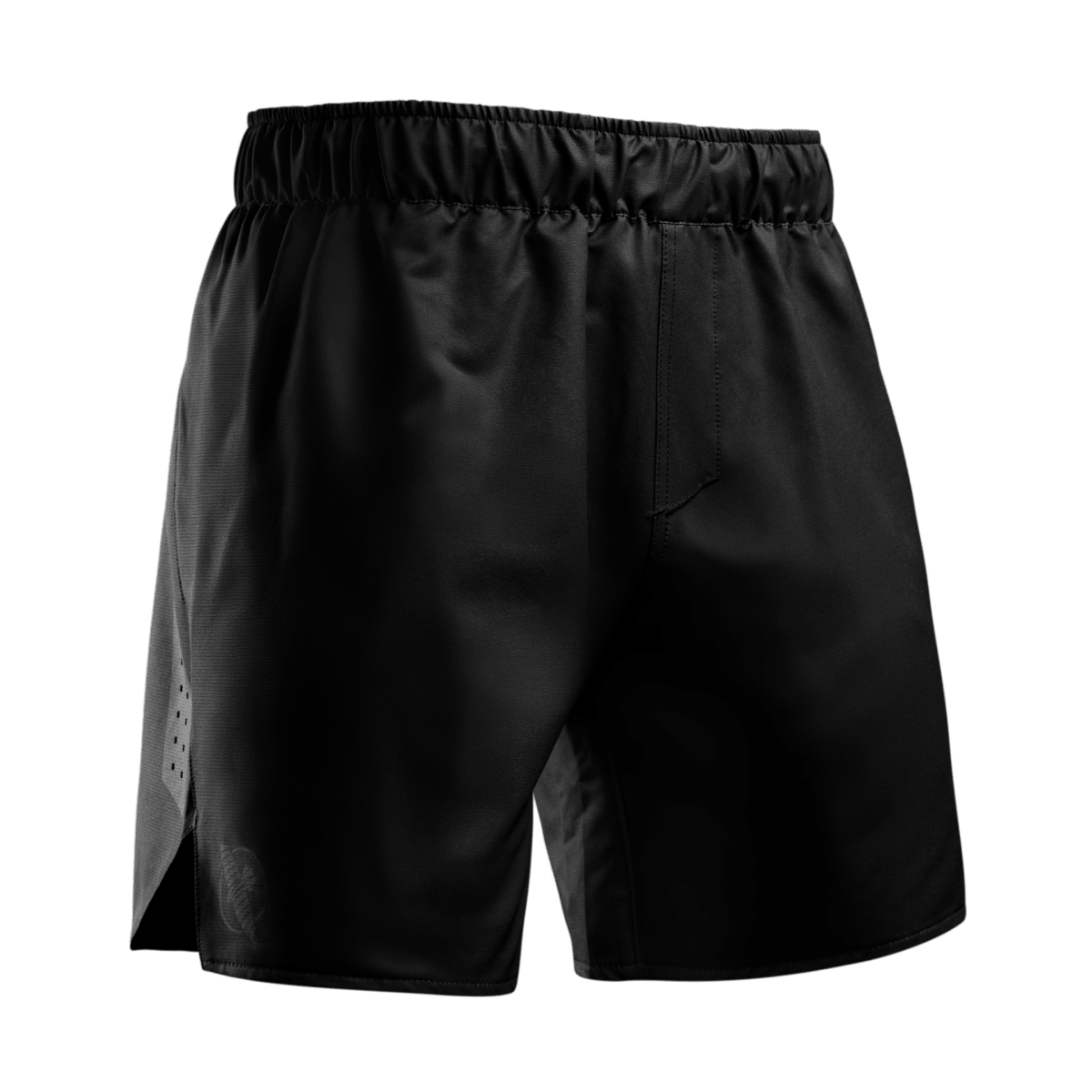 Vue de face du short de grappling Hayabusa Core noir, tissu ultra léger et taille adaptative