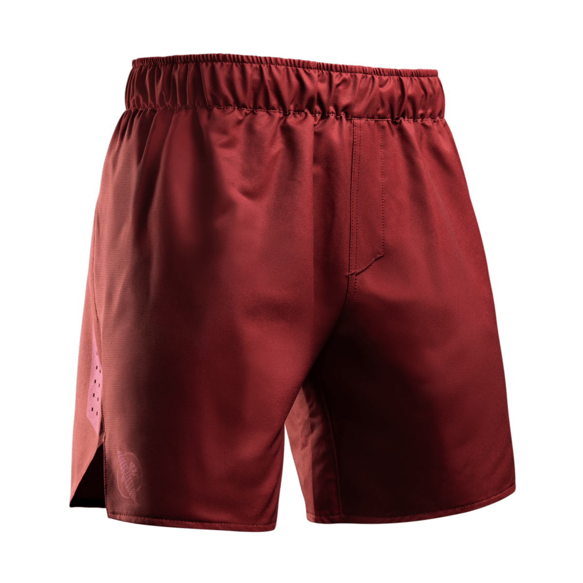 Front view of the red Hayabusa Core grappling shorts with logo and drawstring closure