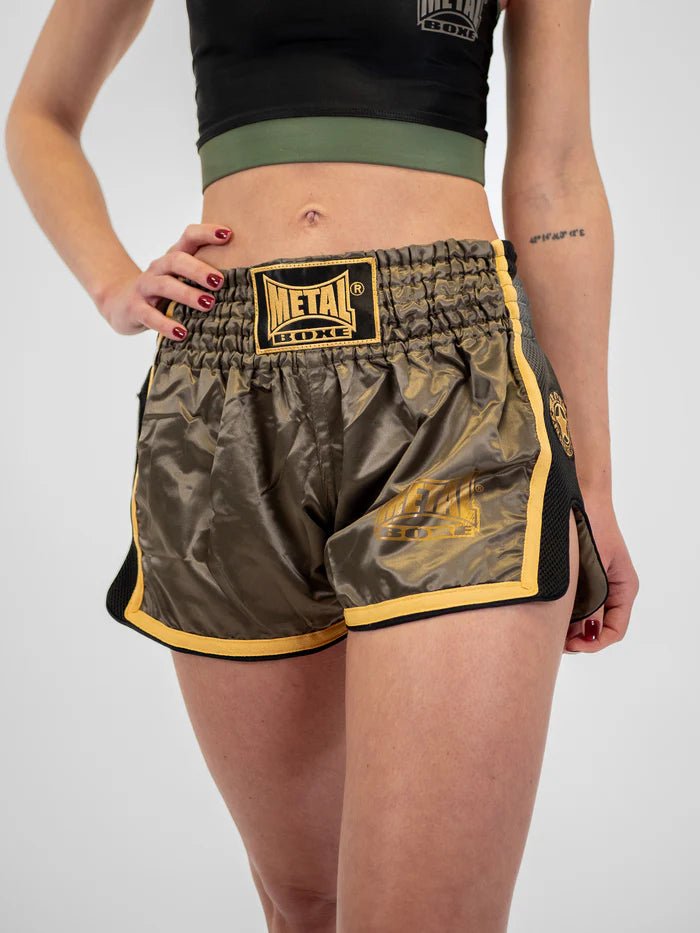 Pantaloni scurți Kickboxing pentru femei Metal Boxe Extrem verde militar