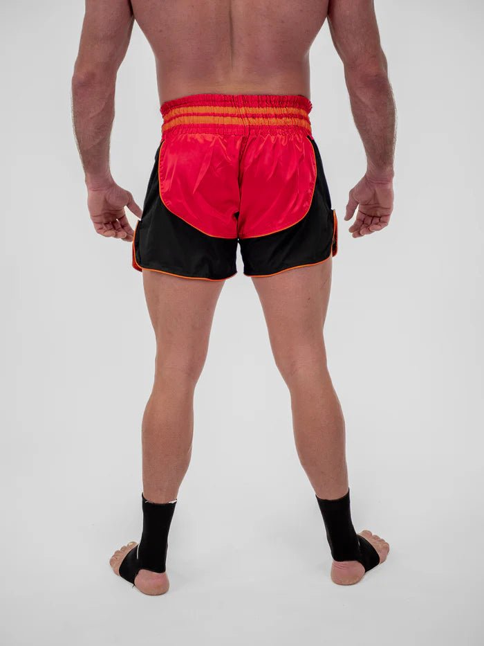 Rückansicht Kickbox-Shorts für Herren, Metal Boxing Lumpinee, rotes Gummiband