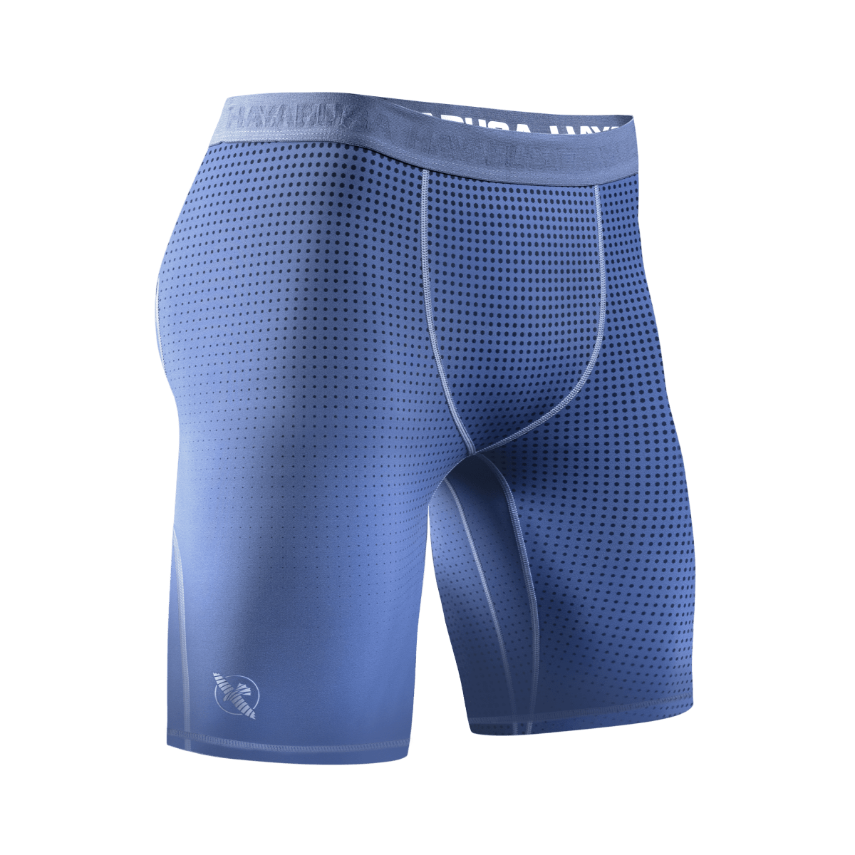 Vue de face du short bleu Vale Tudo Hayabusa Core, ceinture avec grip en silicone