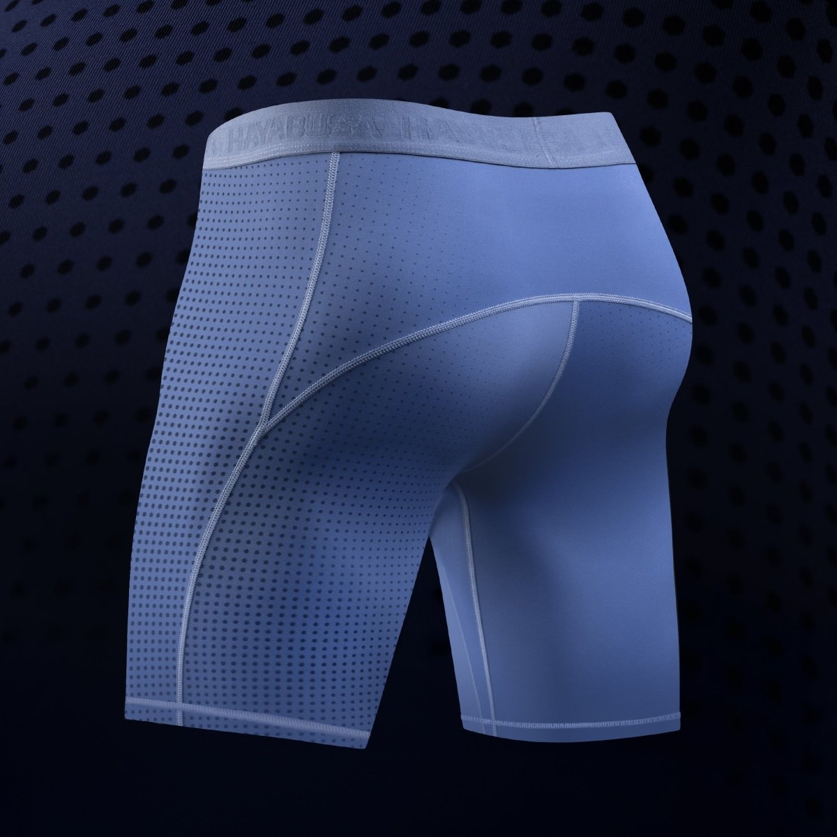 Vue arrière du short bleu Hayabusa Core, maintien musculaire avancé
