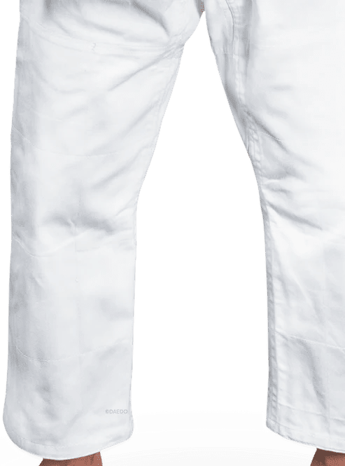 Weiße Daedo Elite Judogi-Hose mit elastischem Bund und Verstärkungen an den Knien.