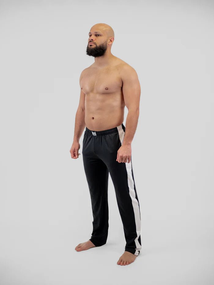 Hlavní přední pohled Savate Metal Boxing kalhoty černé bílé schváleny soutěží