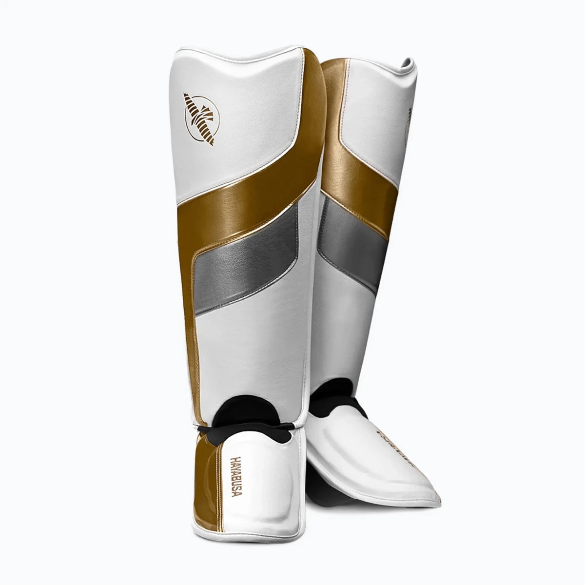 Weiße Hayabusa T3 Full Back Socken-Schienbeinschoner, technisches Design für Sparring und intensives Training