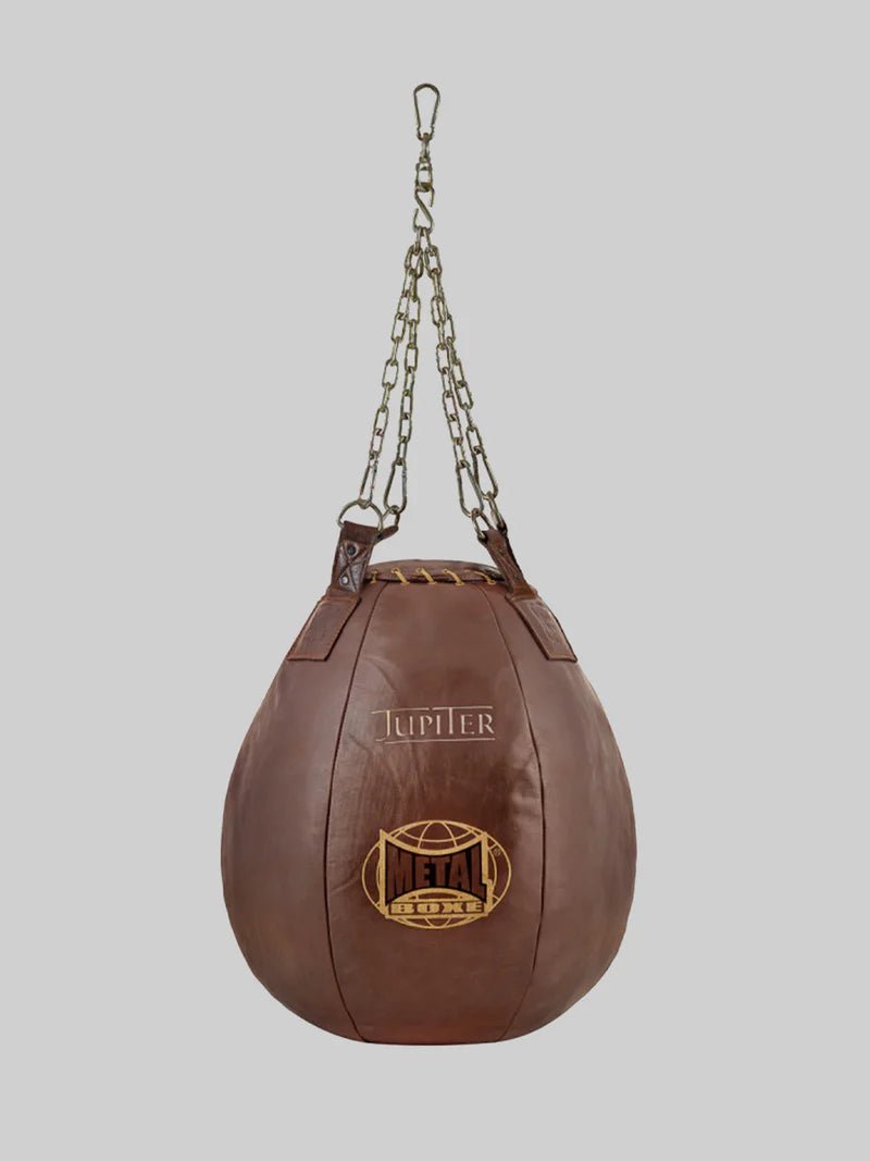 Grande poire de boxe Metal Boxing Jupiter en cuir de buffle marron de haute qualité, idéale pour les crochets et les uppercuts