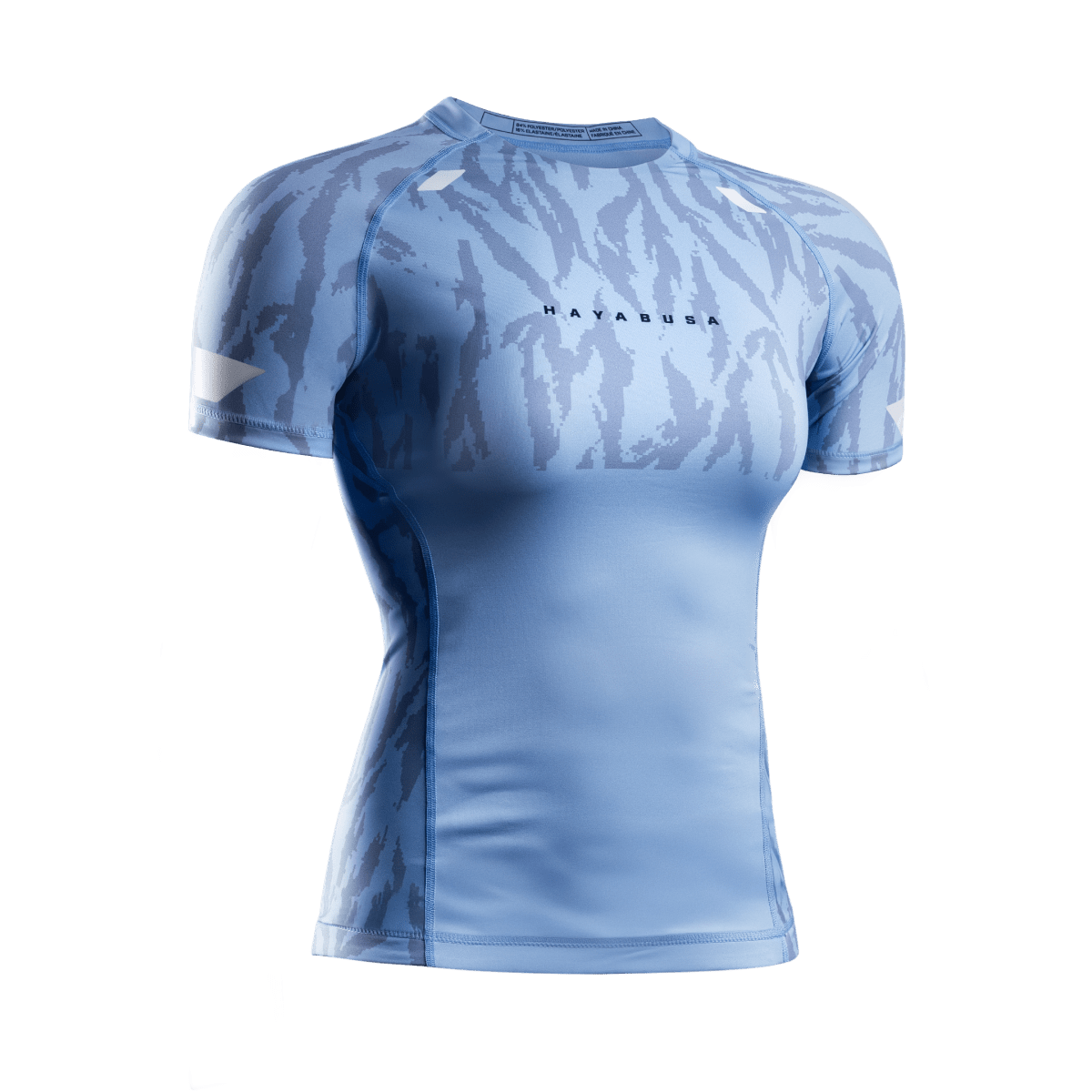 Vorderansicht des hellblauen Hayabusa Apex Damen-Rashguards mit abgestufter Kompression für Sportlerinnen