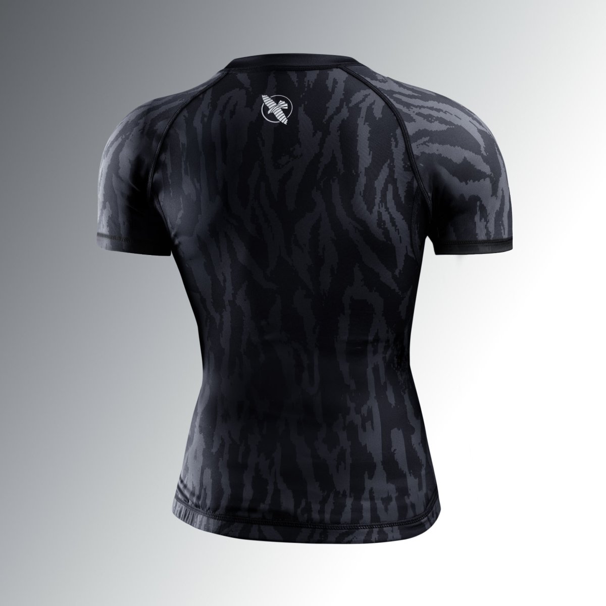 Rückansicht des schwarzen Hayabusa Apex Damen-Rashguards, atmungsaktives und rutschfestes Material