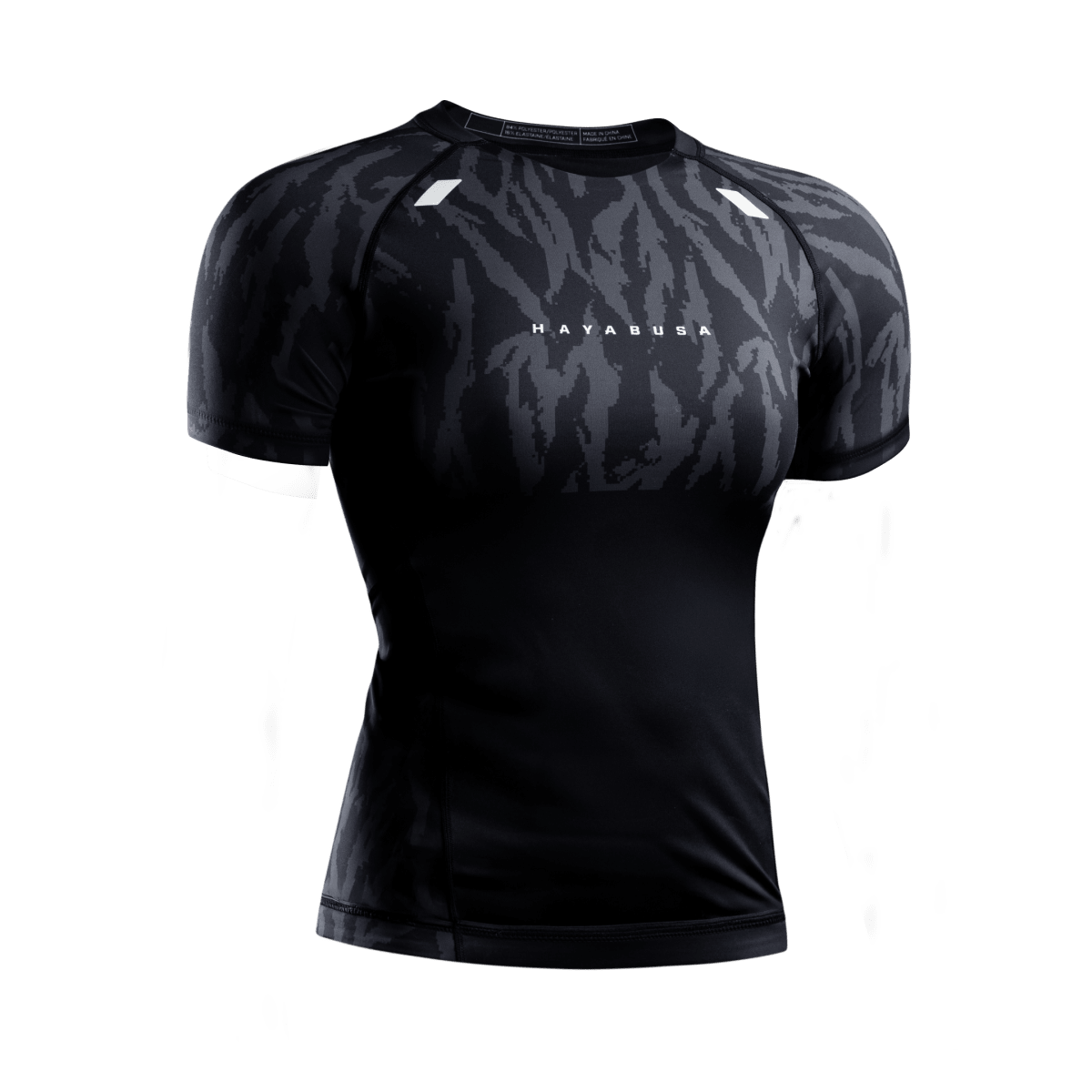 Vorderansicht des schwarzen Hayabusa Apex Damen-Rashguards, Elite-Design für Kampfleistung