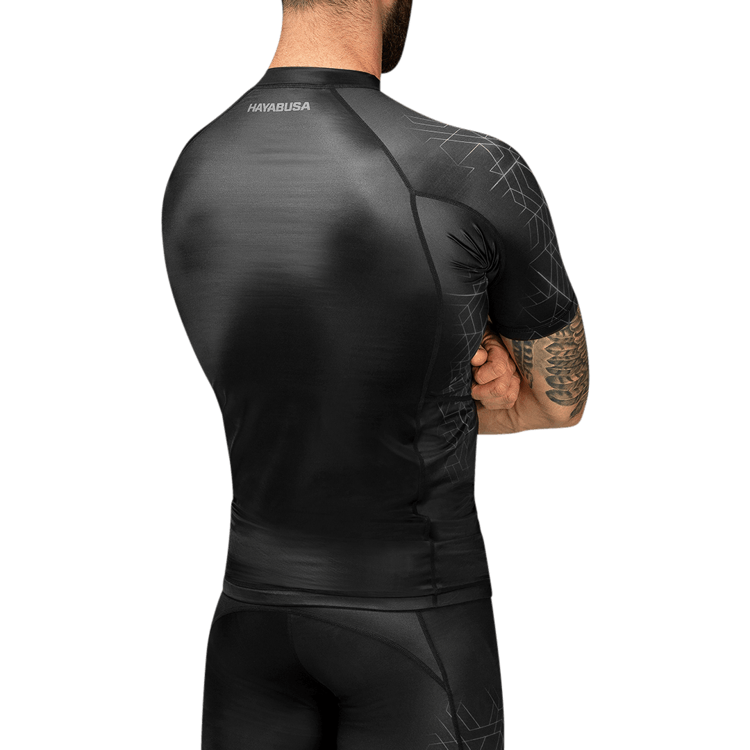 Rückansicht des grauen Hayabusa Geo Rashguards, Kompressionspassform
