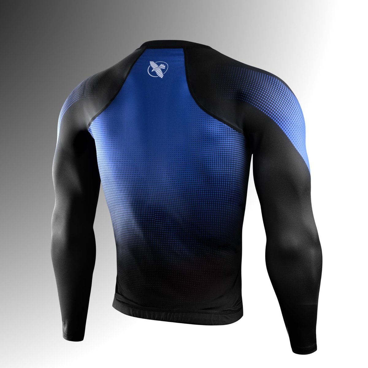 Rückansicht des blauen Hayabusa Pro Ranked Rashguards, verstärkte Flatlock-Nähte