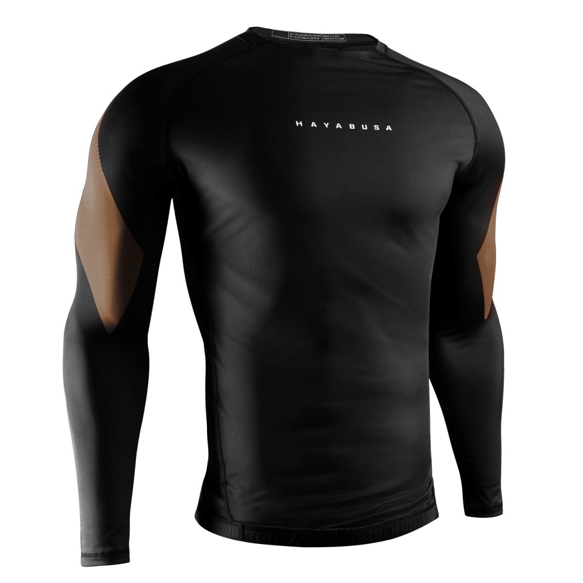 Vorderansicht des braunen Hayabusa Pro Ranked Rashguard, professioneller Schutz für braune Gürtel