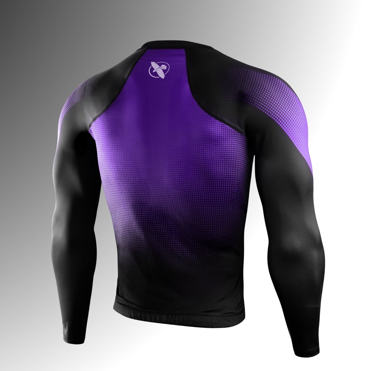 Rückansicht des violetten Rashguards Hayabusa Pro Ranked, extrem haltbarer 200-GSM-Stoff